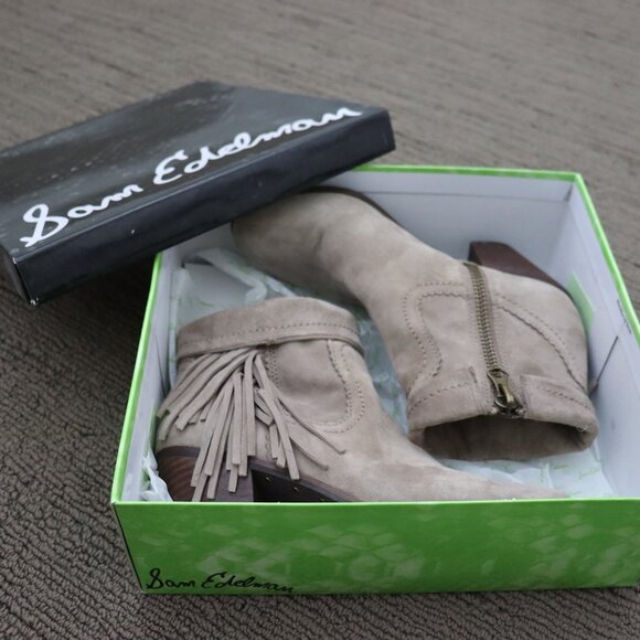 SAM EDELMAN Louie Tan Suede Fringe Cowboy Bootie Size 7.5 - Picture 9 of 11